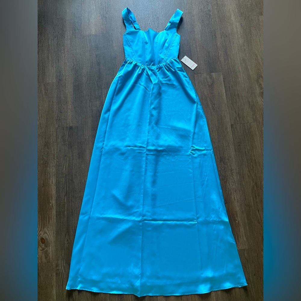 Show Me Your Mumu Nina Maxi Dress S Wedding Party Basque Waist Satin USA Blue NW